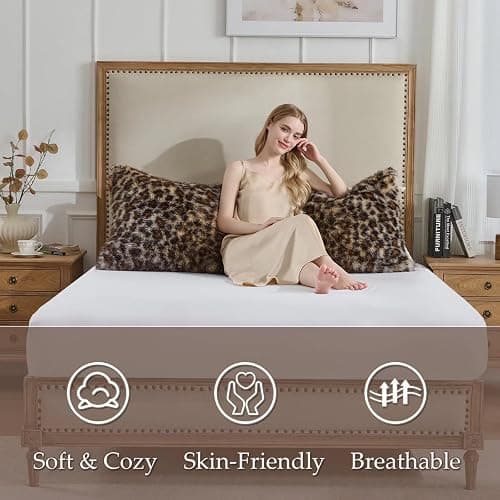 HKMR Brown Leopard Print Body Pillow Cover(No Filling),Plush Fuzzy Faux Fur Body Pillowcase with Zipper, 20x54 inch Fluffy Fuzzy Hug Long Pillow Cover for Pregnant Women Side Sleeper thumbnail 3