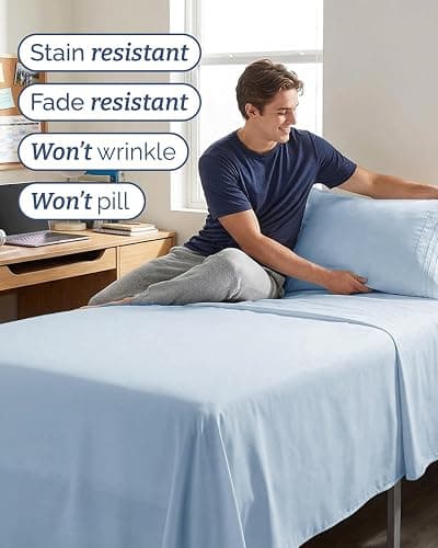 Twin XL 4 Piece Sheet Set - Comfy Breathable & Cooling - Hotel Luxury Bedding for Women, Men, Kids, Teens & Children - 1 Flat & 1 Fitted Sheet & 2 Pillowcases w/ Deep Pockets - Wrinkle Free - Sky Blue thumbnail 5