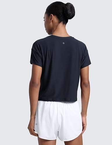 CRZ YOGA Cloudweight High Neck Workout Tops for Women Basic Athletic Lightweight Short Sleeve Shirts Loose Running T-Shirt thumbnail 2