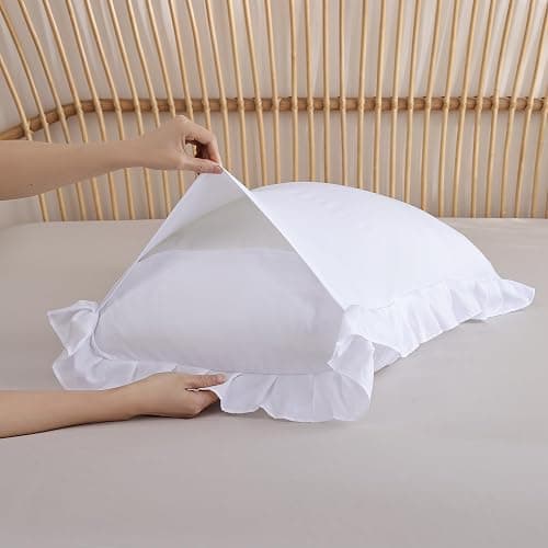 JANZAA Twin Comforter Set White Comforter Ruffled Comforter Set Soft Twin Size Bed Set Vintage Farmhouse Bed Comforter Set Fluffy Shabby Chic Bedding with 1 Pillowcase thumbnail 3