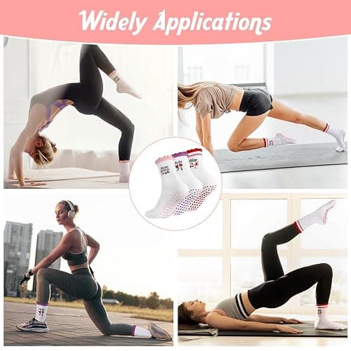 scenicamp 3/6 Pairs Cute Pilates Socks for Women, Ruffle Frilly Yoga Socks Non Slip Cotton Crew Ballet Socks with Embroidery thumbnail 2