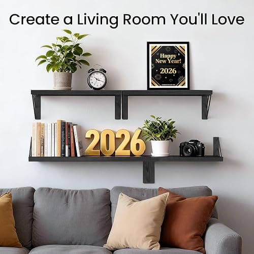BAYKA Wall Mounted Floating Shelves, Wood Floating Wall Shelf for Books & Decor, Small Space-Saving Display & Organizer（Black，Set of 3） thumbnail 2