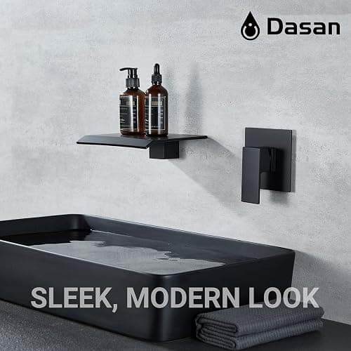 DASAN Wall Mount Waterfall Bathroom Faucet Matte Black in Wall Sink Faucet, Single Handle Wall Mounted Modern Faucet for Bathroom with Upgraded Rough in Valve - Matte Black thumbnail 6
