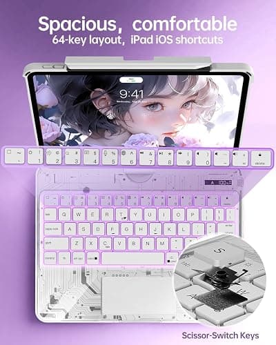 Intermerge Transparent Case with Keyboard for iPad Air 11"(M4/ M3/ M2, 2026/2025/ 2024), Air 5th/4th, Pro 11" 2022-2018, 360° Swivel Multi-Touch Trackpad, 7-Color Backlit, Pencil Holder, Frost Pulse thumbnail 8