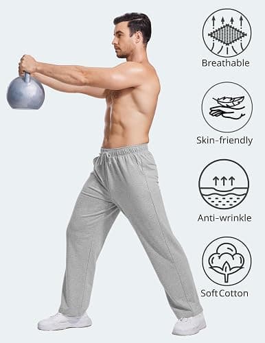 PINSPARK Men's Sweatpants Open Bottom Cotton Lounge Pants Baggy Sweat Pants with Pockets Casual Drawstring Jogger Sweatpants thumbnail 5