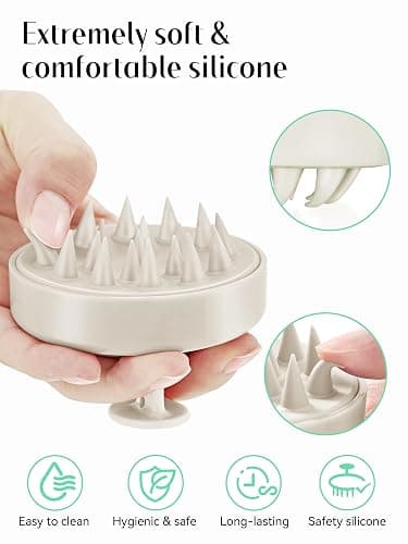 HEETA Scalp Massager Hair Growth, Soft Silicone Scalp Scrubber Shampoo Brush for Exfoliation, Dandruff Removal Head Massage Stress Relax, Wet & Dry Use for Thick Thin Curly Hair Care, Beige thumbnail 3