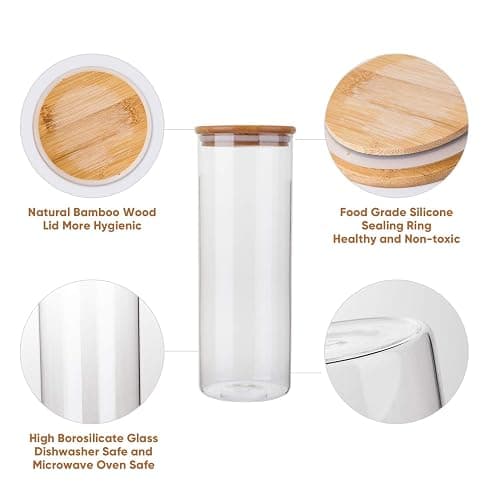 Flrolove Glass Food Storage Containers Set,Airtight Food Jars with Bamboo Wooden Lids - Set of 5 Kitchen Canisters For Sugar,Candy, Cookie, Rice and Spice Jars thumbnail 4