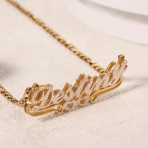 OTXIXTO Double Plated Custom Name Necklace Personalized 18K Gold Plated Double Layered Nameplate Pendant Custom Jewelry Gift for Women/Mother/Girlfriend/Wife thumbnail 2
