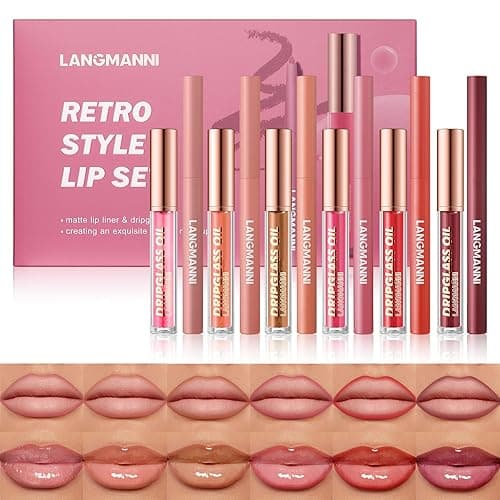 LANGMANNI 6 Matte Lip Liner With 6 Nourishing Lip Oil Lip Gloss Set, Long-Lasting And Hydrating 2 IN 1 Makeup Set, Beauty Daily Cosmetics Gift for Girls - #A - 0.03 Fl Oz (Pack of 12)