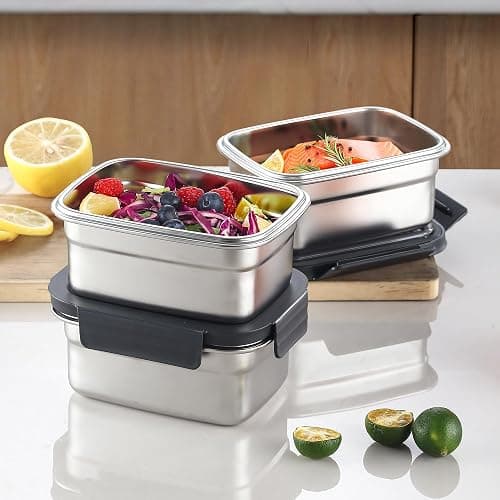 Misichao Stainless Steel Food Storage Containers with Lids - Stackable Airtight Meal Prep Food Containers for Kitchen & Pantry, Leakproof, Reusable Metal Bento Lunch Box 600ml 3 Pack thumbnail 9