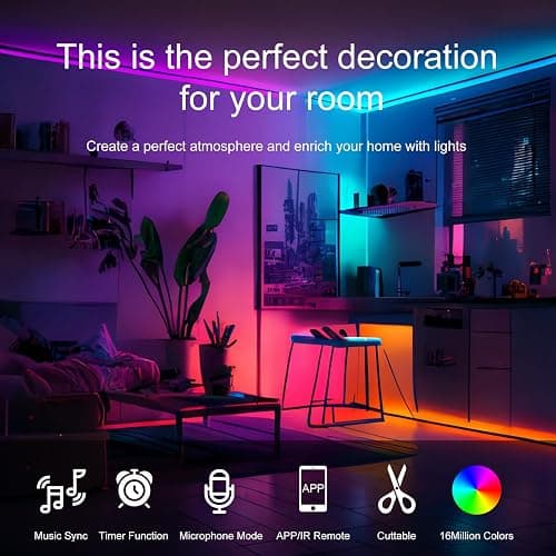 HBOWMDJIA Led Lights for Bedroom 200 FT (2 Rolls 100 FT), with Remote and Application Control RGB Color Changing LED Strip Lights, Music Synchronization, Used for Room, Family, Party Decoration thumbnail 2