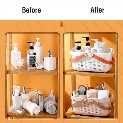 Laigoo Large Portable Shower Caddy Basket, Plastic Storage Basket with Handles Storage Bins Shower Storage Organizer for Bathroom, College Dorm, Kitchen, Bedroom, Gym - Orange thumbnail 5