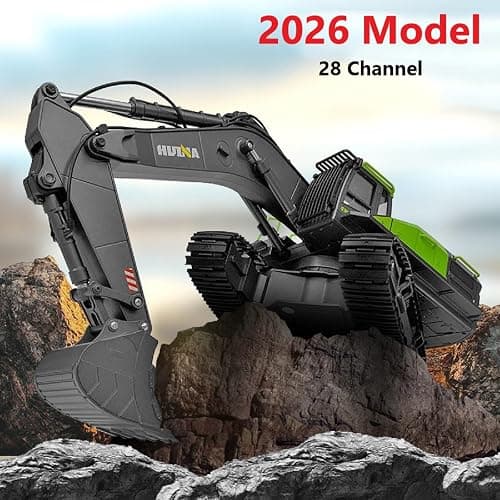 RC Excavator for Adults Huina 1593 Fully Functional 1:14 Toy 28 Channel Remote Control Truck Construction Vehicle Metal Bucket LED Lights Simulating Sounds 2 Batteries and Gripper 2026 Model thumbnail 4