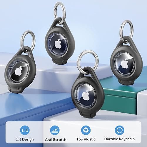 Waterproof Airtag Holder - 4 Pack Airtag Keychain Holder Compatible with Apple AirTags, Ultra Durable Anti-Scratches Protective Case with Keyring for Luggage, Backpack, Pet, Bag, Black thumbnail 4