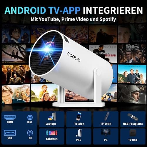 Mini Beamer 4K Full HD 1080P Mit 5G WiFi 6 und Bluetooth 5.4 2026 Neuer Tragbarer Projektor mit Automatische Trapezialkorrektur 270 ° Drehung Tv Stick/USB/Laptop/PC,mit Maus und Fernbedienung Weiß thumbnail 3