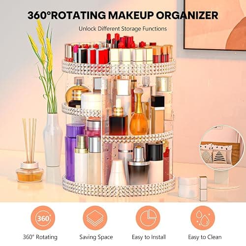 HEMTROY 360 Degree Rotating Makeup Organizer, Extra Large Capacity Organizador De Maquillaje, Removable 7 Layers Lipstick Organizer Cosmetic Storage Cases Perfume Organizer for Vanity (Glitter) thumbnail 3