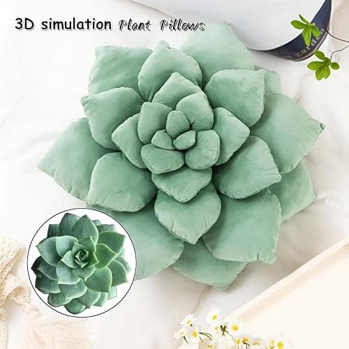 Gerlisay 3D Plant Pillow 13.8'' Cute Flower Throw Pillow Green Plant Shaped Decor Soft Unique Plush Decorative Pillow Throw Cushions for Bedroom Home Decorations thumbnail 2