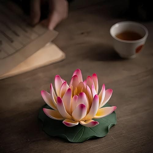 HannaFires Pink Ceramic Lotus Incense Burner, Home Fragrance Holder, Indoor Decor, Handcrafted Realistic Lotus Design, Yoga Studio, Valentine's Day, Housewarming Gift thumbnail 2