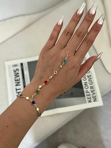 3PCS 14K Gold-Plated Hand Chain Bracelets for Women, Stack Bracelets Set Adjustable, Trendy Dainty Ring Bracelet Hand Chain thumbnail 2