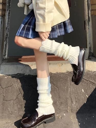 Dubute Beinwärmer für Damen und Mädchen, japanischer Stil, Y2K, Kawaii-Strickstiefelsocken, Kawaii-Knöchelsocke, weiß, One size thumbnail 3