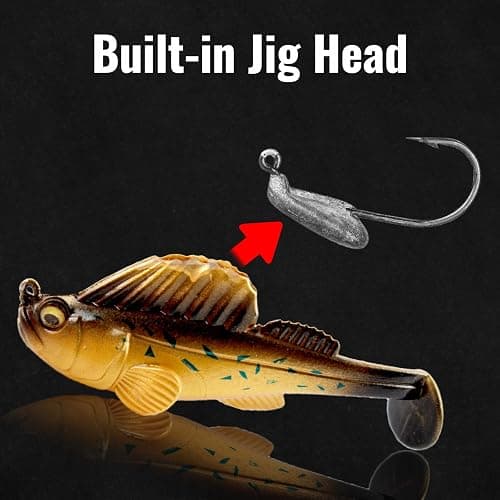 CASTSTRIKE Soft Fishing Lures 5pcs Kit with Tackle Box Weedless Paddle Tail Swimbaits for Bass Trout Crappie Walleye Freshwater Saltwater Life Like Action Durable Plastic Sharp Hooks thumbnail 4