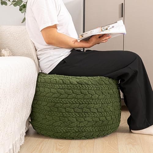 Round Pouf Ottoman 20 x 20 x 14 Inches Boho Poof Home Decor Floor Pouffe Ottoman Foot Rest for Couch Sofa Bean Bag Chairs Living Room Bedroom (Green) thumbnail 9