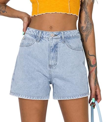 onlypuff Women Denim Shorts Ripped Mid Waisted Jean Shorts with Pockets - Image 1
