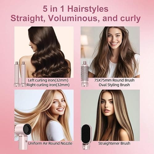 AVENHO 5 in 1 Hot Air Brush - Blow Dryer Brush & Air Curling Wrap Styler with Negative Ion Technology, Hair Dryer Brush for Drying, Curling, Straightening & Styling, Professional Hair Styling Tools thumbnail 2