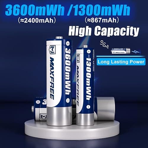 Maxfree Rechargeable 4 AAA and 4 AA Batteries Lithium with Charger, 8-Pack 1.5V Long Lasting Triple A Double A Batteries with LED Display – Fast Charging for Blink Outdoor Cameras, Toys & Remotes thumbnail 2