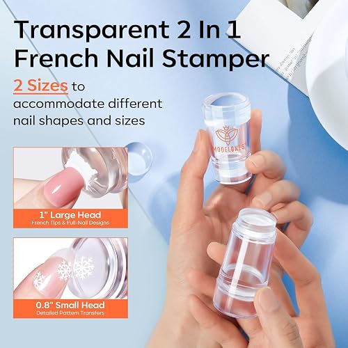 modelones French Tip Nail Tool 6Pcs Nail Stamp Silicone French Tips Stamp | with 2 Sizes Replacement Heads Nail Stuff for French Manicure Home DIY Salon with Jelly Stamper Scraper Nail Stamping Kit thumbnail 2