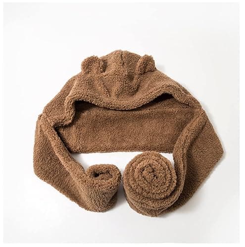 Women Kawaii Bear Ear Beanie Hat Scarf 2 in 1 - Cute Winter Warm Sherpa Thicken Fleece Fuzzy Japanese Fluffy Knit Hat Cap thumbnail 2