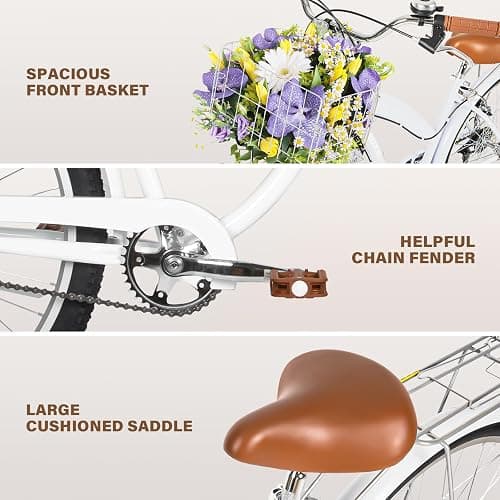 WEIZE Beach Cruiser Bike, 24 & 26 inch Commuter Bicycle for Adult Men and Women,High-Carbon Steel/Front & Rear Fenders, Comfortable City Bikes with Rear Rack or Basket, Ergonomic Upright Design thumbnail 2
