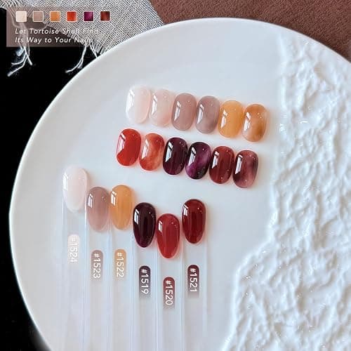 GAOY Tortoise Jelly Gel Nail Polish Set, 6 Fall Colors Brown Red Purple | Blooming Effect, Buildable Color, UV Lamp Required, Long Lasting, Easy to Apply, Salon Manicure at Home thumbnail 4