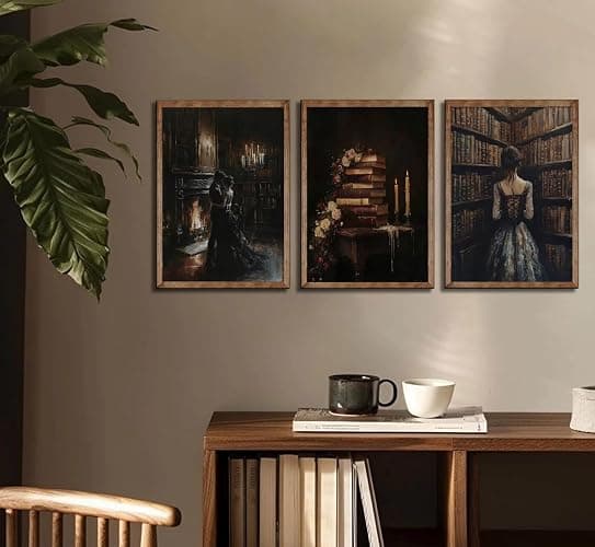 3pcs Vintage Library Canvas Wall Art Gothic Dark Academia Aesthetic Posters Prints Paintings Victorian Antique Book Wall Decor Pictures for Living Room Bedroom Reading Room Home Decorate Unframed - posters - 16L" x 12W" thumbnail 5
