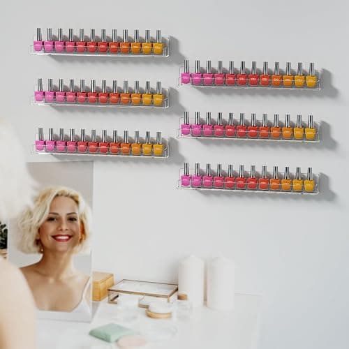 FEMELI Nail Polish Wall Rack: 6 Shelves 15 Inch Clear Acrylic Nail Polish Organizer for 66-90 Bottles Multi-Purpose Acrylic Floating Shelves (15 Inch, Clear) thumbnail 7