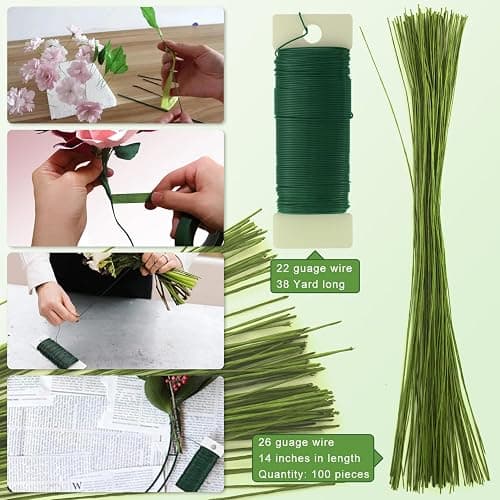 ZIIYAN Floral Arrangement Kit, Green Floral Tape Floral Stem Wire Floral Wire Boutonniere Flower pin and Wire Cutter Tools Kit for Bouquet Stem Wrap Florist, Wreath Making Supplies thumbnail 3