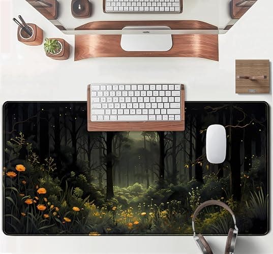 Dark Forest Desk Mat Mouse pad, Green Nature Deskmat XXL Large Extended Aesthetic Plant Mousepad Gaming Desk Pad, Big Laptop Computer Keyboard and Mouse Mat for Women Office Desk Decor 31.5x15.7 in thumbnail 2