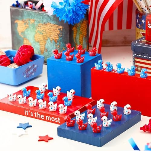 Wesiti 100 Pcs Patriotic Mini Ducks Independence Day Duck Figurines 4th of July Decor Memorial Day Mini Resin Ducks for Fourth of July Party Supplies thumbnail 4