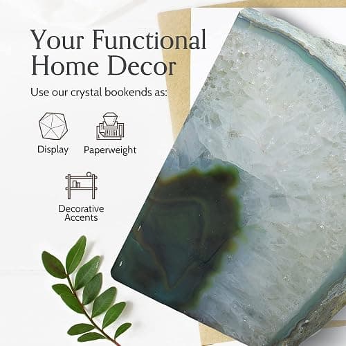 Nature's Decorations Agate Bookends - A Quality Green Geode with Non-Skid Rubber Bumpers for Shelves, Office, Home Decor, Heavy Duty Cute Stone (3-4 LB) thumbnail 3