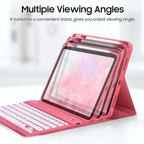 Fintie Backlit Keyboard Case for iPad (A16) 11th Generation 11 Inch 2025, iPad 10th Generation 10.9 Inch 2022 - Soft TPU Cover with 7 Color Backlight Detachable Bluetooth Keyboard, Pink thumbnail 7