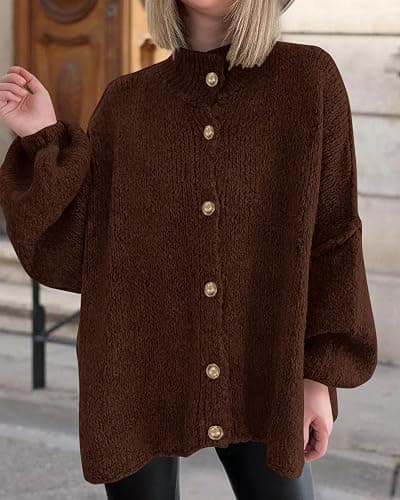 BTFBM Cardigan Sweaters for Women 2025 Fall Clothes Lantern Long Sleeve Button Open Front Chunky Knit Oversized Sweater thumbnail 7