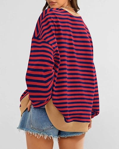 BTFBM Womens Oversized Striped Sweatshirt Crewneck Long Sleeve Pullover Top Casual Y2K Fall Clothes 2025 Workout Shirt thumbnail 2