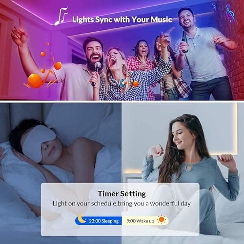 Kousee LED Strip Lights 32.8FT, IP65 Waterproof LED Lights Strip with Music Remote Control, 5050RGB Color Changing Light Strip, Easy Installation LED Lights Strip for Bedroom, Ceiling, Kitchen thumbnail 6