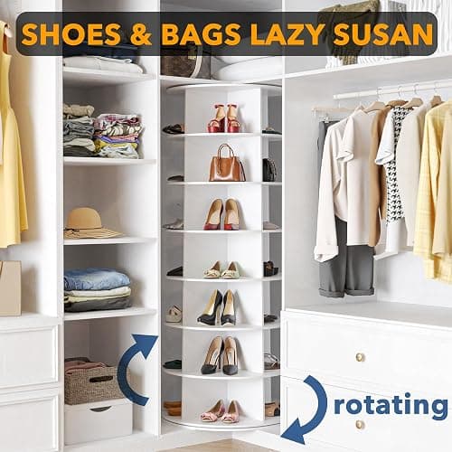 SpaceAid 7 Tier Rotating Shoe Rack Tower, Spinning Shoe Display Lazy Susan, Revolving 360 Shoe Rack Storage Round Carousel, Vertical Handbag Rotate Shoes Closet Organization (7-Tier White) thumbnail 4