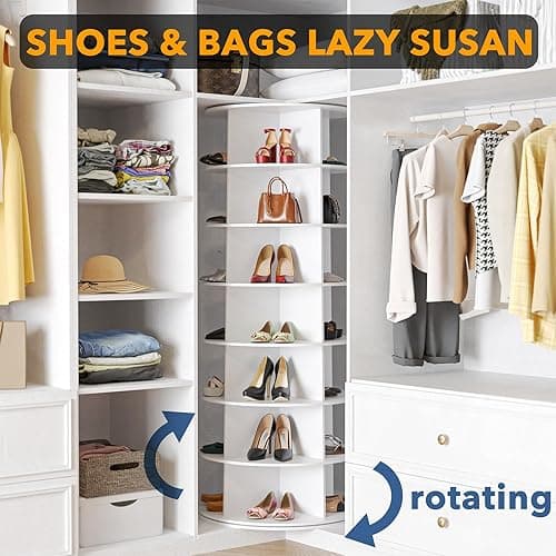 SpaceAid 7 Tier Rotating Shoe Rack Tower, Spinning Shoe Display Lazy Susan, Revolving 360 Shoe Rack Storage Round Carousel, Vertical Handbag Rotate Shoes Closet Organization (7-Tier White) thumbnail 5
