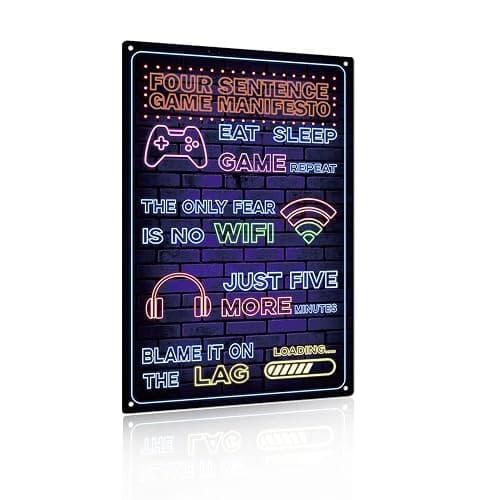 Funny Gamer Sign Printed Neon Gaming Metal Poster Boys Gaming Room Gift Gaming Room Wall Door Decor 8 x 12 inch (2403) - Image 1