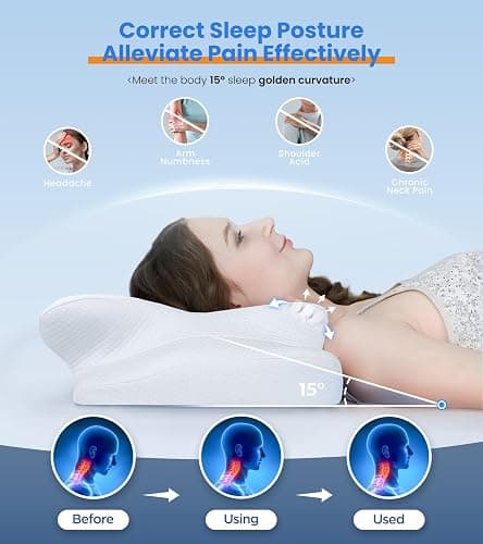 Ultra Pain Relief Cooling Pillow for Neck Support, Adjustable Cervical Pillow Cozy Sleeping, Odorless Ergonomic Contour Memory Foam Pillows, Orthopedic Bed Pillow for Side Back Stomach Sleeper - White - Queen thumbnail 3
