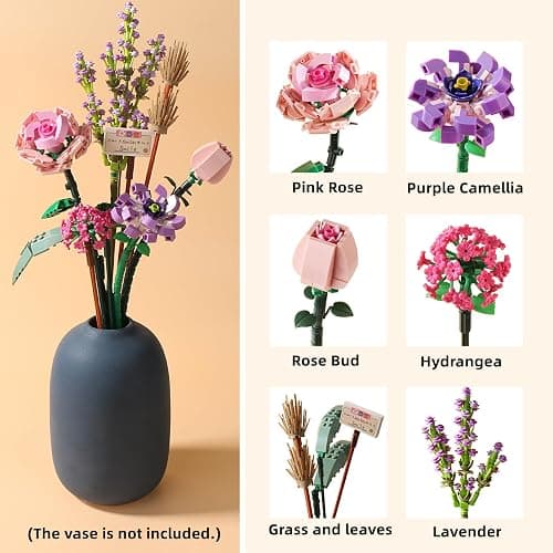 ZIYOSTAR Mini Bricks Flower Bouquet Building Sets, DIY Unique Decoration Home, 547 PCS Artificial Flowers for Ages 8-12 Years Old Girl for Gift, Adults thumbnail 4