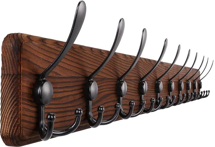 Gohiuo Rustic 38.6" Large Coat Rack Wall Mount, Long Wood Coat Hooks with 10 Triple Hooks, Heavy Duty Wooden Coat Hanger Wall Mount for Entryway, Farmhouse Hanging Jackets, Coats, Hats, Bags,Towel - Image 1