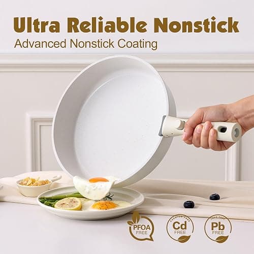 SENSARTE 17 Piece Pots and Pans Set, Nonstick Detachable Handle Cookware Set, Induction Kitchen Cookware Set with Removable Handle, Healthy Non Stick for RV, Dishwasher ＆ Oven Safe, PFOA Free (White) thumbnail 4